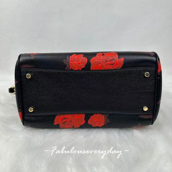 Coach Rowan Large Satchel Bag With Floral Print In Leather/Black/Red CCE27 NWT - Picture 7 of 9
